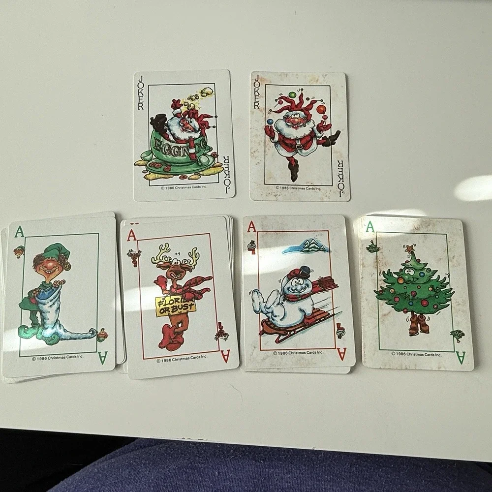 Christmas Theme Playing‎ Cards 1986 Santa Elf Tree Snowman Reindeer
